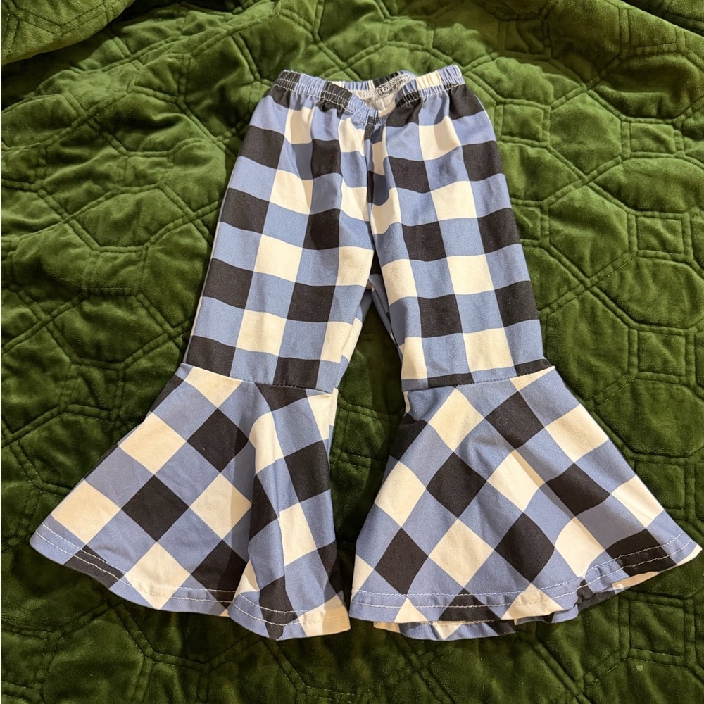 Blue and White Checkered Flare Pants